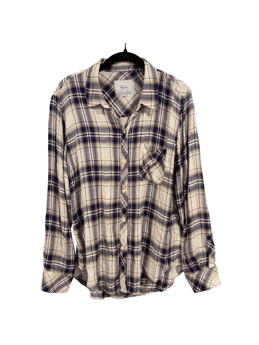 Rails Hunter Plaid Flannel Button-Up Shirt in Stone Navy Fucshia Size M